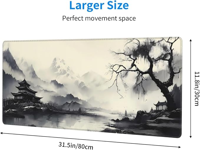 Gaming Mouse Pad Desk Pad,Extended Big Mouse Pad,31.5x11.8 Inch Long Computer Keyboard Mouse Mat Mousepad with 3mm Non-Slip Base and Stitched Edge for Gaming and Office… (wash painting2) - Image 2