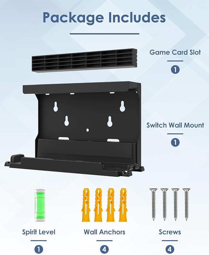 Wall Mount for Nintendo Switch and Switch OLED with 28 Game Card Holders and 4 Joy Con Hooks, Organize Switch Console Behind TV, Ideal Gift for Gamer, Black - Image 6