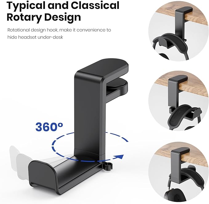 EURPMASK 3-in-1 Rotating Headphone Stand w/2 Detachable Controller Holders | Adjustable Clamp-on Headset Holder Hanger,Swivel,Gaming Headset Hanger,Cable Organizer,Father's Day Birthday Christmas Gift - Image 5