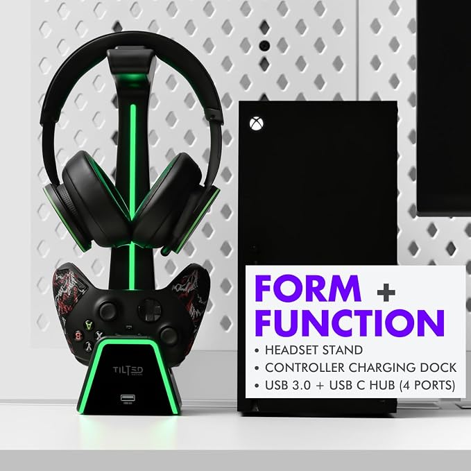 Tilted Nation 3 in 1 Gaming Headset and Controller Stand for PS5 and Xbox Series X Charging Station - Game Controller Holder and Headphone Stand for Desk with PlayStation and Xbox Magnetic Charger - Image 2