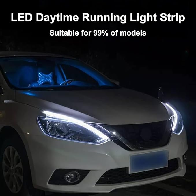TEKSHINNY Car LED Strip Lights, 2Pcs 24 Inch Flexible LED Headlight Strips Dual Color White Turn Signal Yellow Lights Waterproof Car Daytime Running Light Strip for Truck SUV - Image 7
