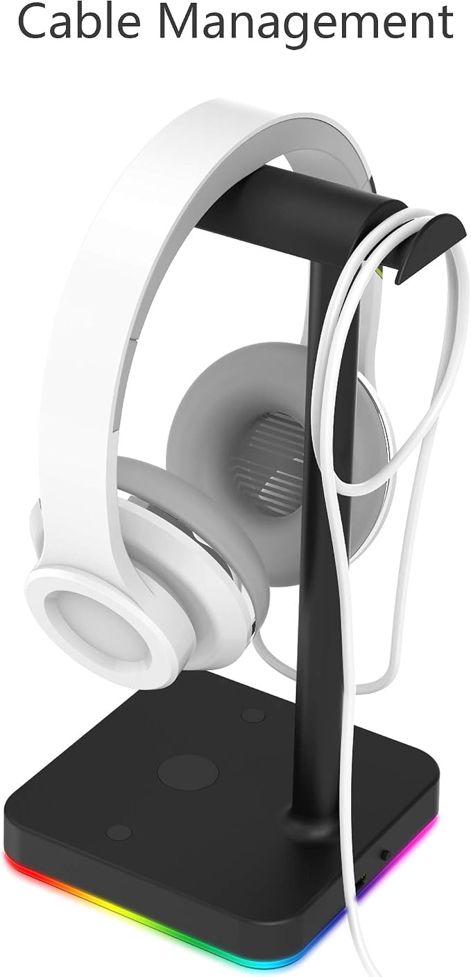 KAFRI RGB Headphone Stand with USB Hub Desk Gaming Headset Holder Hanger Rack with 1 USB2.0 Extension Charging Port Extender Cord - Suitable for Gamer Desktop Table Game Earphone Accessories, Black - Image 5