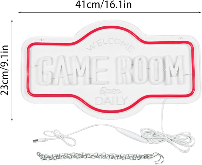 Game Room Neon Sign, Welcome Game Room Open Daily Neon Lights Wall Decor for Internet Cafe, Gaming Room, Man cave, Bedroom Gift Art for Boys Girls-16.93 x 9.92 IN-USB Powered-Acrylic - Image 6