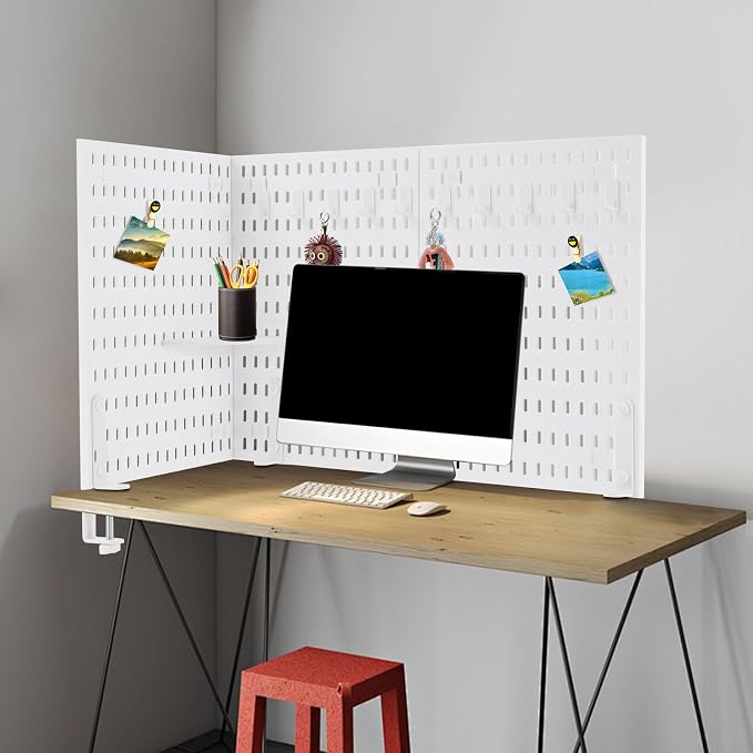 Desk Pegboard, Privacy Divider & Desk Partition Panel Set of 2, Office Accessory Organizer No-Drill Mounted Pegboard for Home, Office, Gaming (White, Clamp-on) - Image 2