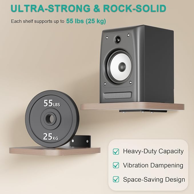 WALI Surround Sound Speaker Wall Mount, 1 Pair Heavy Duty Floating Shelf - Image 3