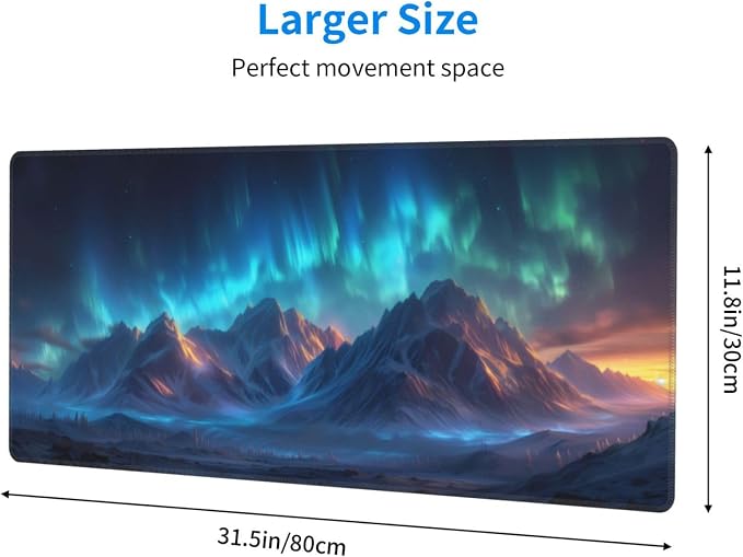 Gaming Mouse Pad Desk Pad,Extended Big Mouse Pad,31.5x11.8 Inch Long Computer Keyboard Mouse Mat Mousepad with 3mm Non-Slip Base and Stitched Edge for Gaming and Office… (Aurora) - Image 3