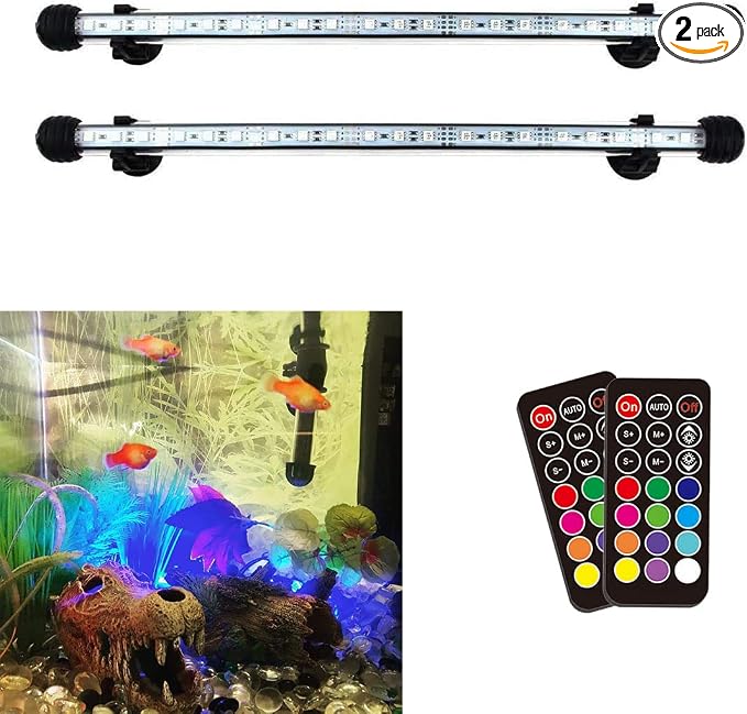 LED Aquarium Light, 2 Pack 15 inches Fish Tank Light RGB Color Underwater Light Submersible Crystal Glass Lights, 42 LED Beads, Brightness Adjustable Memory Function, LED Light bar Stick by COVOART