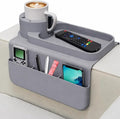 Silicone Couch Caddy Cup Holder Tray, 3-Side Sofa Armrest Organizer with Secure Gear-Shaped Locking Holder & Large Tablet Slot, Non-Slip Weighted Armchair Caddy, Couch Accessories (Grey) by Unknown