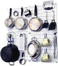 Wall Control Kitchen Pegboard Organizer Pots and Pans Storage Rack Organization Kit with White Pegboard and Blue Accessories by Wall+Control