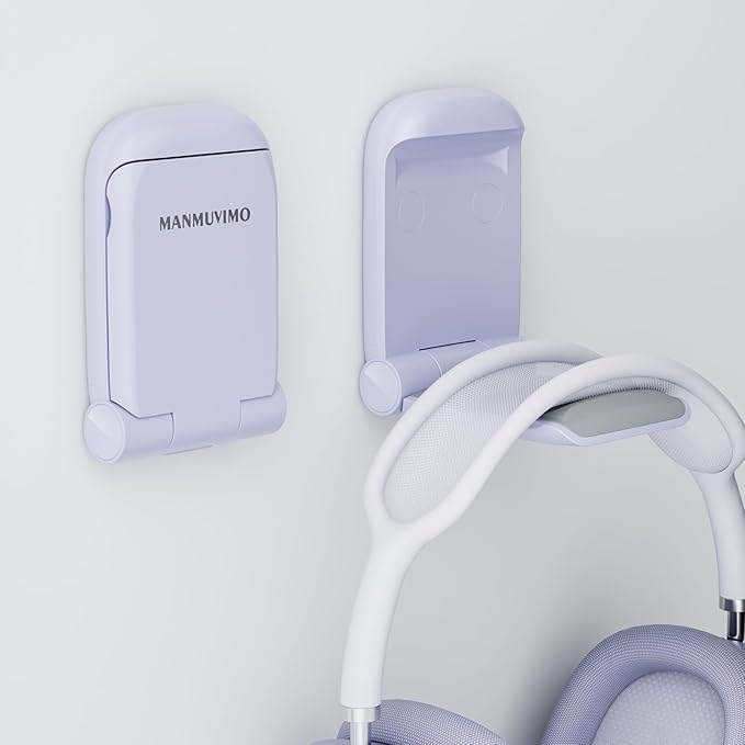 MAMUVIMO Headphone Stand, Headset Stand Foldable ＆ Sticky, Headphone Holder Hook Mount with Non-Slip Silicone, Adhesive Earphone Desk Hanger Clip Space-Saving for Airpods Max, All Earphones- Purple by MANMUVIMO