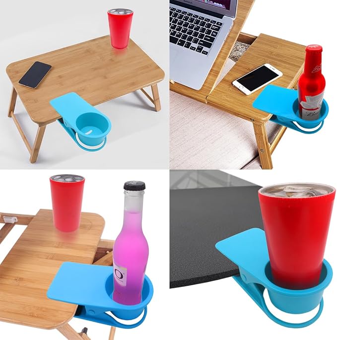 YOY Drink Cup Holder Clip - Table Desk Side Water Glass Beer Bottle Beverage Soda Coffee Mug Holder Cup Saucer Clip Design for Home Office, Blue - Image 3