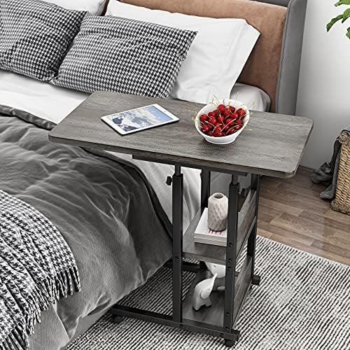 Armocity Height Adjustable Side Table, 32 Inch C Shaped End Table with Storage, Portable Mobile Rolling Sofa Side Table with Wheels for Living Room Bedroom, Grey - Image 6