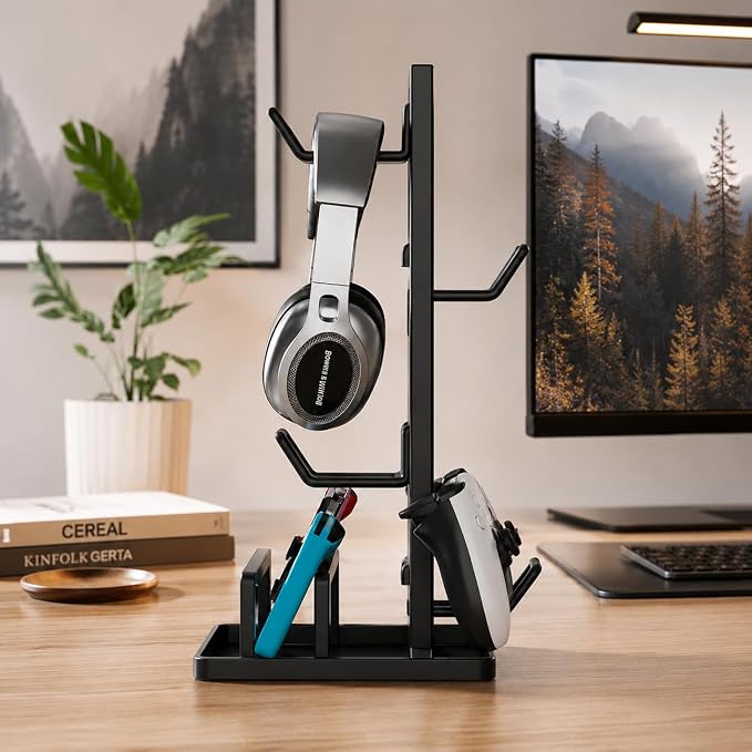 Headphone Stand with Controller Holder for Desk, Detachable Gaming Headset Organizer with Adjustable Hooks, Vertical Earphone Hanger for Game Controller, Phone, Desktop Accessories - Image 4