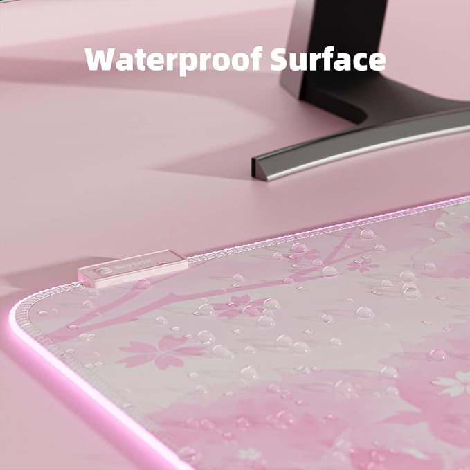 Pink RGB LED Gaming Mouse Pad, 14 Modes Glow Pad, Extra Large Gaming Mousepad,Waterproof Rubber Non Slip Cute Sakura Mat, Extended Big Keyboard and Mouse Pad Mat for Gamer Office Home, XXL 800×300×4mm - Image 5