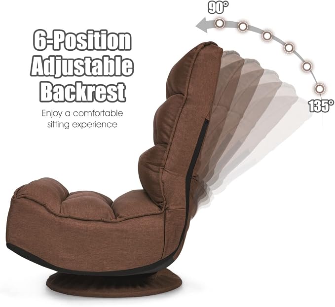 Giantex 360 Degree Swivel Floor Chair, Folding Floor Gaming Chair with 6 Positions Adjustable, Lazy Sofa Lounge Chair w/Tufted Back Support, Video Gaming Chair for Reading TV Watching (Brown) - Image 9
