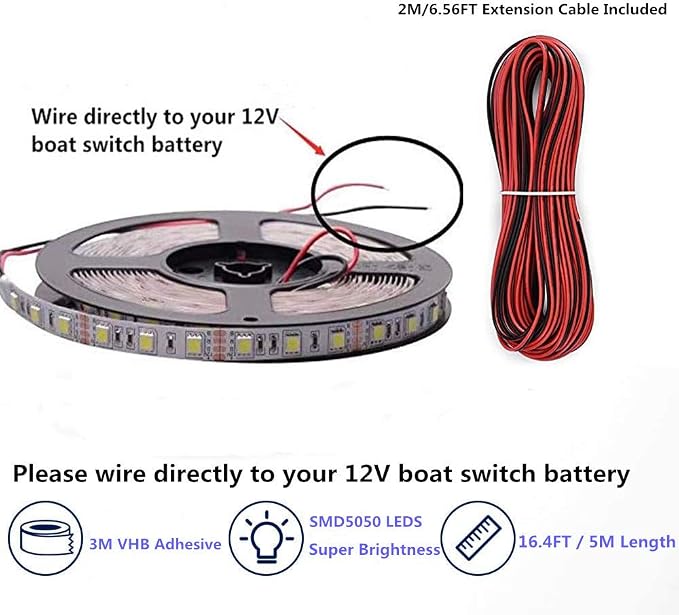 Boat Strip Lights Waterproof 16.4FT, 12v Red Marine Pontoon Boat Lights - Image 2