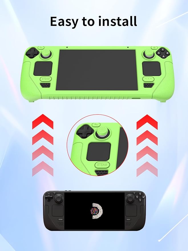 Case for Valve Steam Deck Handheld Console,BOVUGAC Soft Silicone with Two Sets of keycaps,Anti-Fall Shockproof Protective Kids Friendly for Steam Deck Gaming Console Accessories(Green) - Image 5