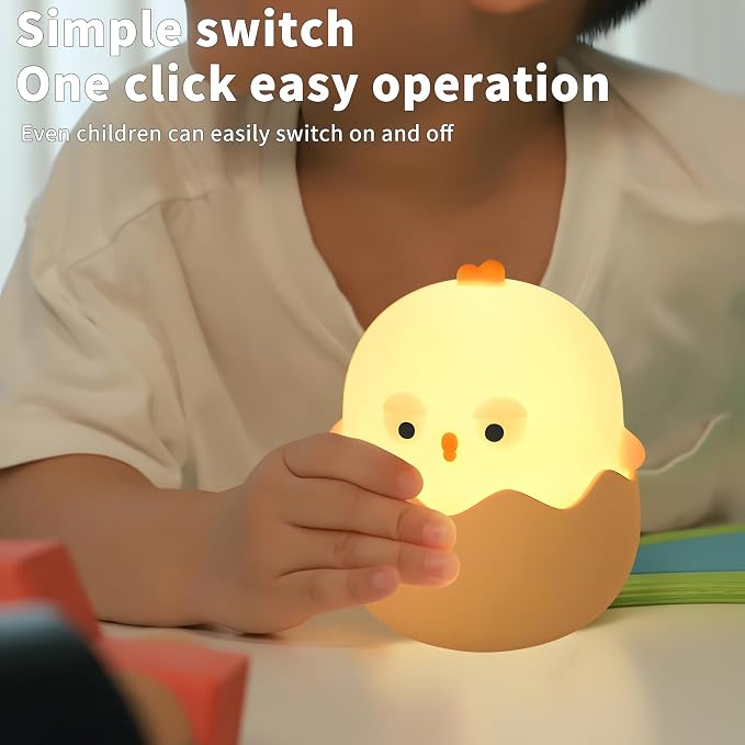 Easter Chick Egg Night Light - Dimmable 7-Color LED Nursery Lamp for Babies, Soft Silicone Touch Eggshell Decor for Easter Basket, Bedroom & Kids Room, Easter Gifts & Birthday Presents - Image 2
