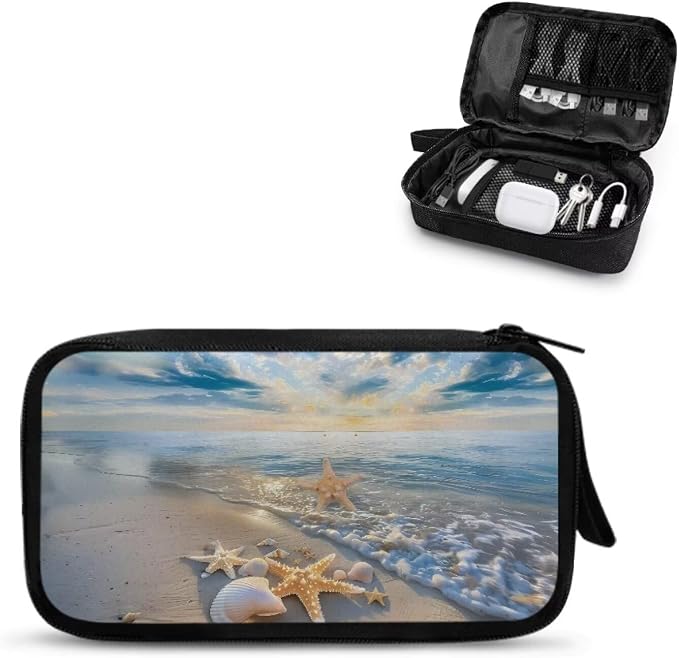 Sunset Starfish Shell Print Digital Organizing Bag - Multifunctional Charger, Earphone & USB Cable/SD Card Charging Head Storage by Unknown