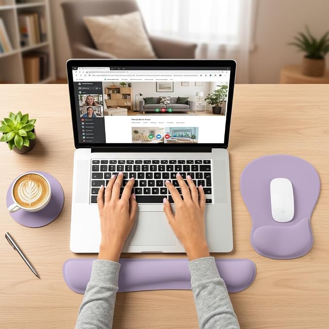 RICHEN Wrist Rest Support for Mouse Pad&Keyboard Set with Coaster,Concave Curved Memory Foam, Non-Slip Base Pain Relief Comfortable Easy Typing Pad for Home/Office (Lavender Purple) - Image 4