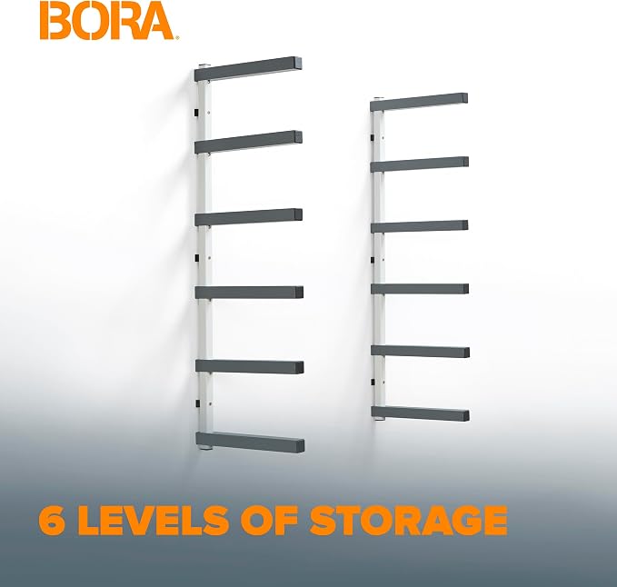 Bora 6 Level Lumber Storage Rack Wood and Garage Organization Space Saving Metal Shelf for Pipes, Boards, Plywood, and Building Materials - PBR-0620 White Gray - Image 2