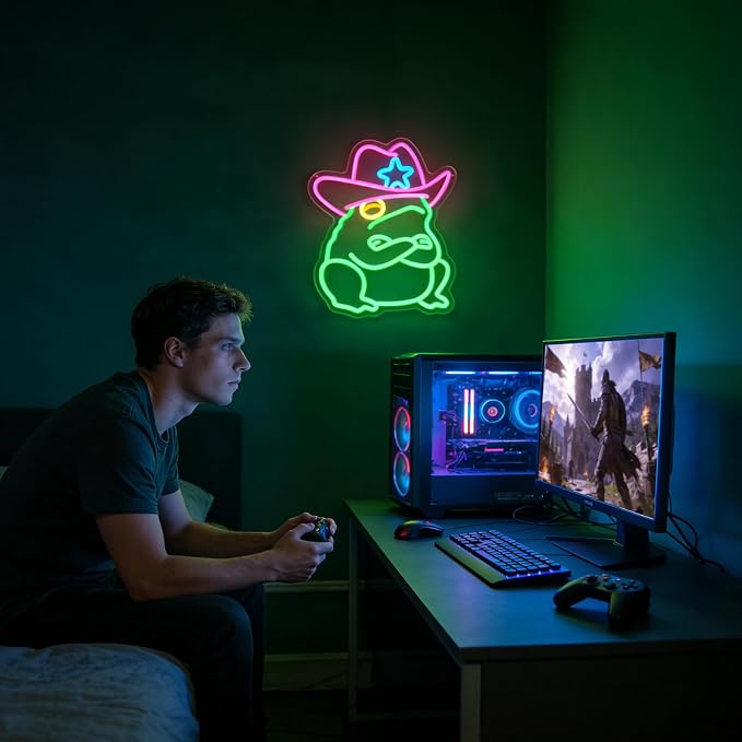 Cowboy Frog Neon Sign Green Toad LED Light Wall Decor for Man Cave Room - Image 9