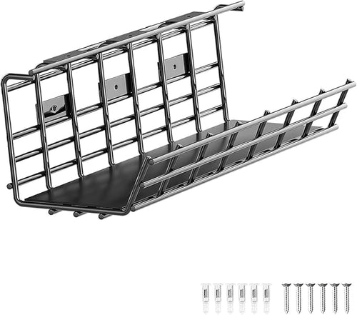 1 Pack DELAMU Under Desk Cable Management Tray, Large Metal Cord Organizer, Office & Home Cord Wire Management Under Desk Shelf, Easy Install Pre-drilled Cable Organizer, Black by DELAMU