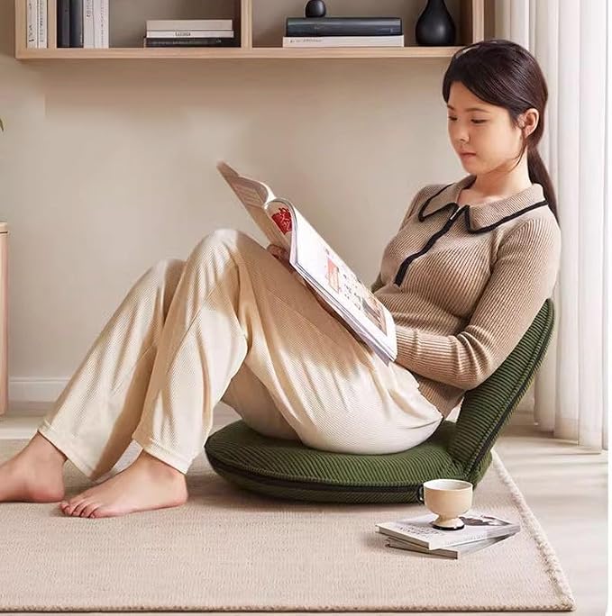 Floor Chair with Back Support, Foldable Lazy Sofa Chair for Adults, Adjustable Corduroy Gaming Reading Chair, Ergonomic Seat Cushion for Bedroom Bay Window Tatami Living Room, Beige - Image 6