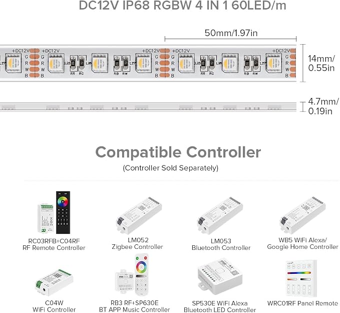 BTF-LIGHTING RGBW LED Strip IP68 Waterproof Cool White DC12V 16.4FT 300LED - Image 2