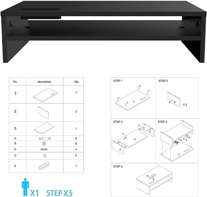 BONTEC Wood Monitor Stand Riser, 2-Tier Desktop Organizer | Ergonomic Computer Stand for Desk, Cable Management, Cellphone Holder, 21.3 Inch Shelf, Black - Image 9