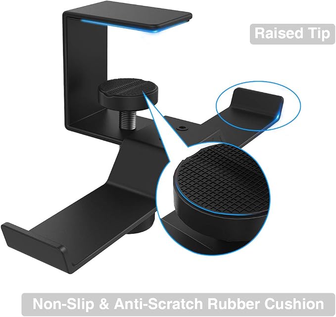 6amLifestyle Under Desk Dual Headphone Hanger, Metal Headset Stand Gaming Earphone Holder Universal Clamp on Desk Hanger Hook for All Headsets, Black (Patent) - Image 4