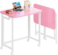 4NM 23.6" Mobile Small Rolling Computer Desk, Folding Laptop Cart Table with Wheels, Portable Office Desk for Small Space Couch Bed - Pink and White by 4NM