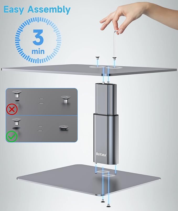 BoYata Monitor Stand, Adjustable Height Metal Desktop Riser, Space Gray | Height-Adjustable Metal Riser with Open Storage Space Underneath for Monitors, Laptops, iMacs, PCs and TVs - Image 6