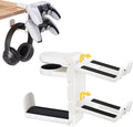 3-in-1 Under Desk Headphone Hanger with Adjustable Clamp Mount, 2 Controller Slots & 1 Headset Universal Holder Stand, Rotatable Hook Rack & Cable Organizer, for Home Gaming Xbox ps5 - White by Unknown