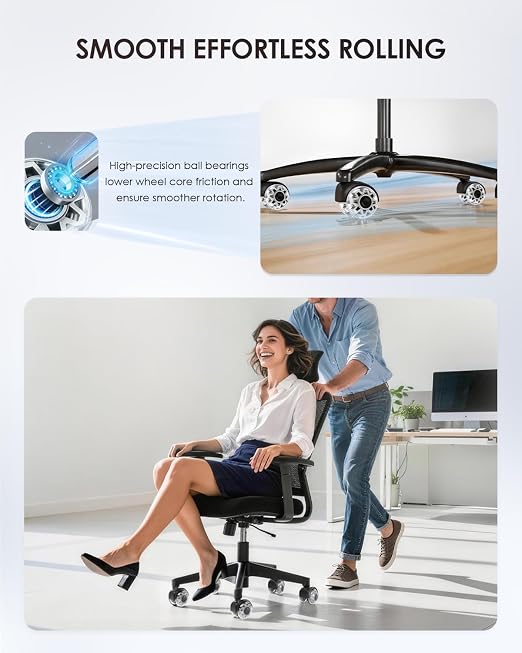 RidRed Office Chair Wheels,Smooth & Quiet Rollerblade Casters Wheels,Heavy Duty Support 700lbs Dual-Wheel Design,Gaming Desk Chair Wheel Replacement for Hardwood Floors and Carpet,2 Inch Universal Fit - Image 6