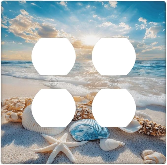 Decorative Switch Plate Covers Beach Starfish Seashell 2-Gang Duplex Light Switch Covers Gfci Wall Plate Summer Sea Ocean Electrical Receptacle Switchplate Plug Faceplate for Bedroom by JOOJIAO