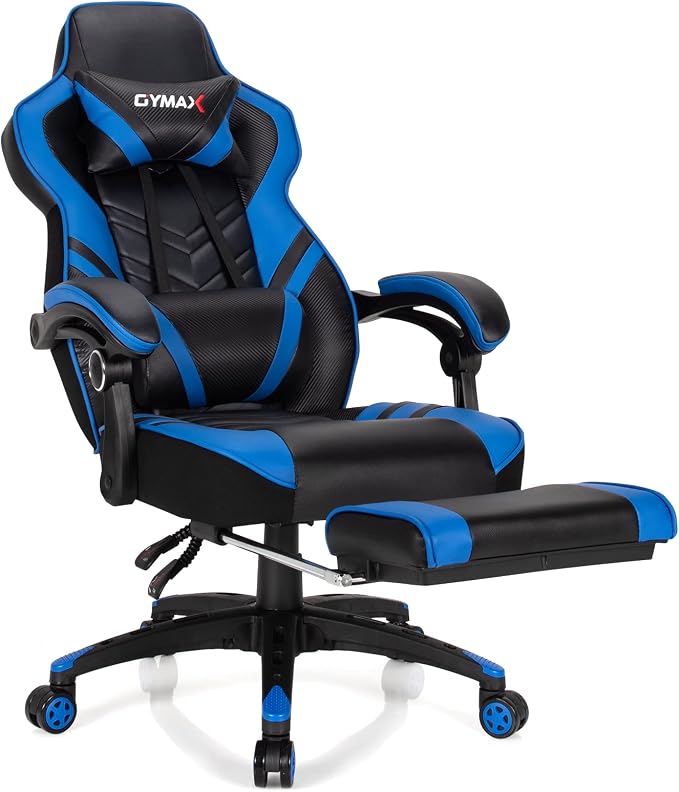 GYMAX Gaming Chair, Ergonomic Computer Chair with Footrest, Linkage Armrests & Lumbar Cushion, Big Wide High Back Video Gaming Chair, Reclining Office Rolling Chair for Adult/Teens (Blue) by GYMAX