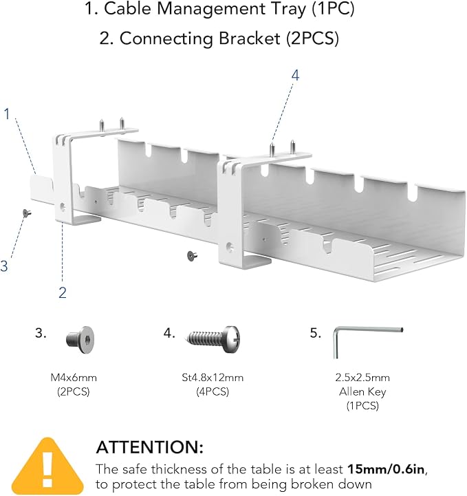 FLEXISPOT Under Desk Cable Management Tray, Metal Raceway Wires Cable Tidy Organizer Office and Home Cable Tray Use for Standing Desk (White) - Image 4