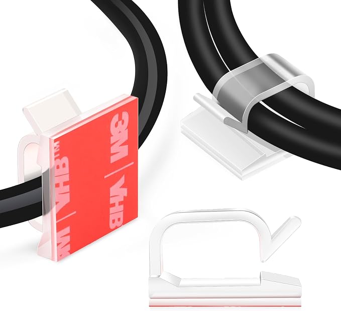 60 PCS XHF 3/4” Adhesive Cable Wire Clips Clear, Outdoor Christmas Light Clips, Cable Staples Cable Management Wire Organizer Cord Holder for Under Desk, Car, Wall, TV PC Ethernet by XHF
