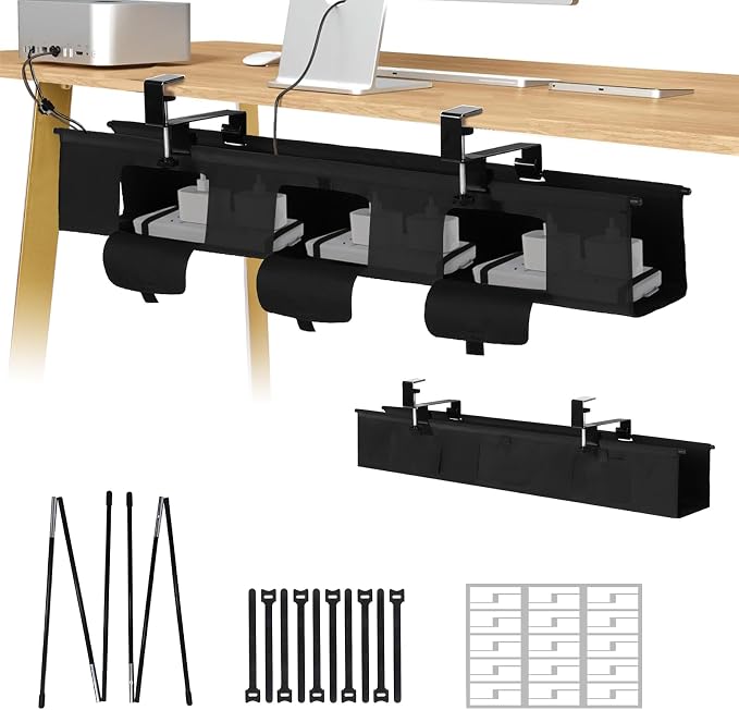 No Drill Under Desk Cable Management Tray - 36" Under Desk Cord Organizer,Clamp/Screw Mount Cable Management, Premium Fabric Cord Hider for Wire Organizer for Office, Home by Unknown