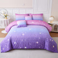 7PCS Purple and Pink Comforter Sets Full Girls Galaxy Comforter Full,Girls Bedding,Bed in a Bag with Flat Sheet and Fitted Sheet,Pillowcases,Cushions for Girl,Purple Bedding Sets by Helloosuucomforterset