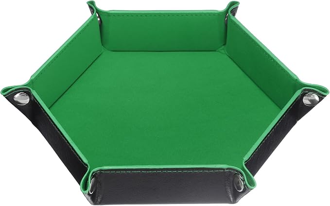 HARFINGTON PU Leather Dice Tray Unisex Valet Tray Folding Hexagon Tray Portable Entryway Table Nightstand Bedside Desk Holder for Key Wallet Watch Coin Jewelry, Green by HARFINGTON