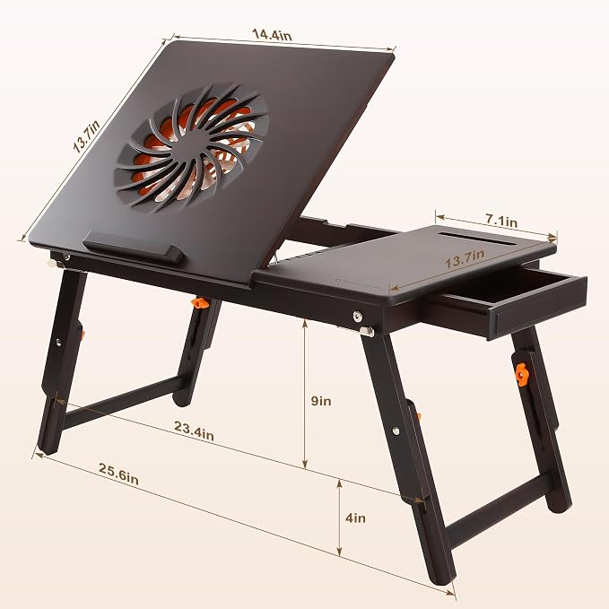 Nnewvante Laptop Desk with Fan 7 Angles & 4 Heights Adjustable,Black Walnut - Image 4