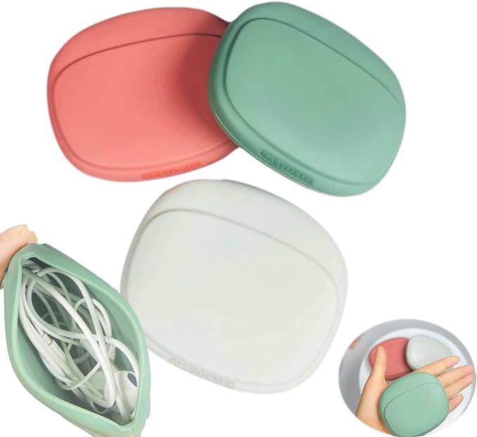 Silicone Headphone Organizer-Data Cable Storage Case-Mini Key Box-Portable Wired Headphone Organizer(Red-Grey-Green-3PCS) by CIXVOEMK
