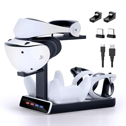 3-in-1 Controller Charging Dock for PSVR2 and PS5, VR Stand Display with LED Light, PS5 VR2 Storage Base Gaming Accessories, 4 Magnetic Clasp & Type-C Cable by Unknown
