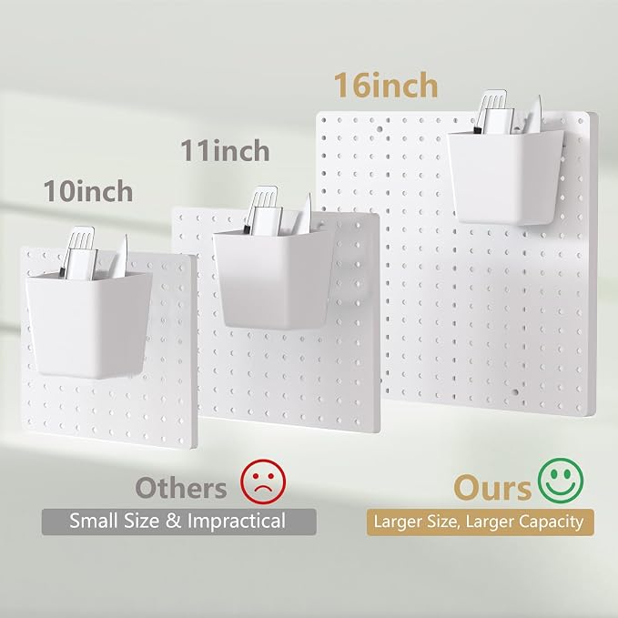FZK Modular Plastic Peg Board Wall Organizer Kit, 16x16, White | Features 33 storage accessories, heavy duty 200 pounds capacity, suitable for craft room, kitchen and office wall - Image 4