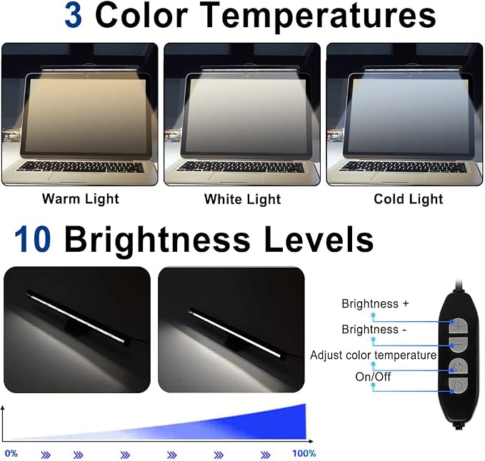 skybess Monitor Lamp Bar for Laptop, USB e-Reading LED Monitor Light Screenbar Task Light for Office/Home, Adjustable Brightness/Color Temperature, No Screen Glare for Eye Protection, Save Space - Image 4