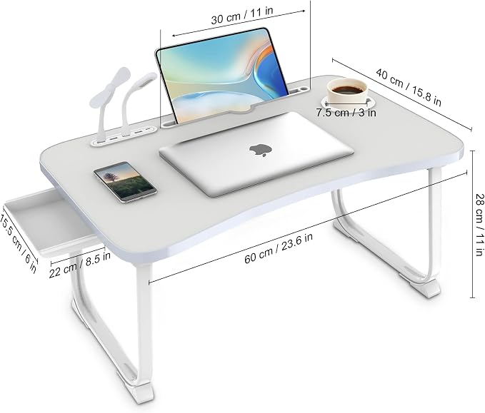 Fayquaze Laptop Bed Desk, Portable Foldable Lap Bed Table with USB Charge Port Storage Drawer and Cup Holder,Lap Desk Laptop Stand Tray Table Serving Tray for Eating, Reading and Working - Image 6