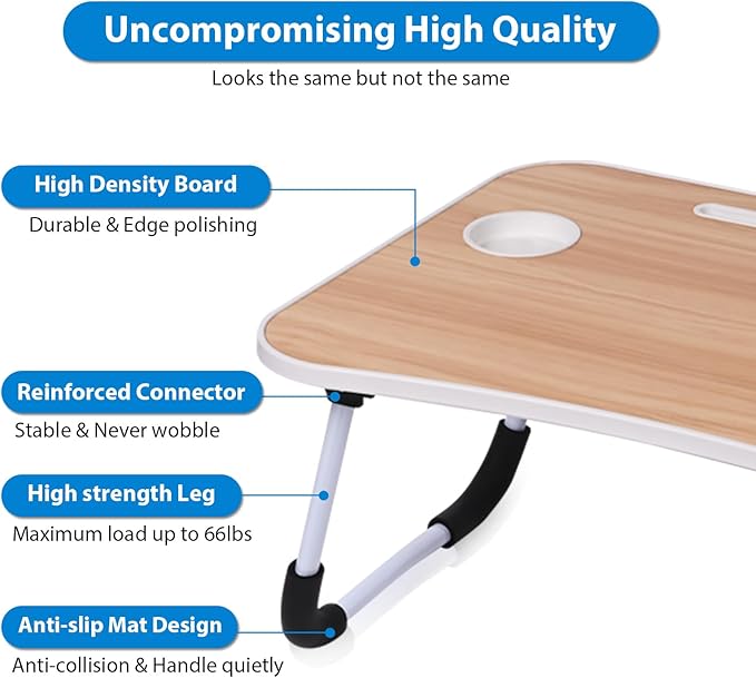 Portable Bed Desk, Foldable Laptop Desk with 4 USB Charge Port/Cup Holder/Tablet Slot/Storage Drawer, Folding Lap Table for Working, Writing, Drawing and Eating (Black) - Image 2