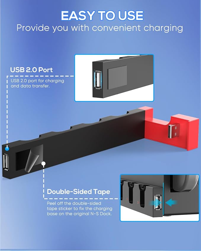 Switch 1 & Switch OLED Controller Charger Dock, FYOUNG Charging Dock for Switch OLED, 4 in 1 Portable Fast Charger Staion for JoyCon Accessories with USB Type-C Cord - Image 6